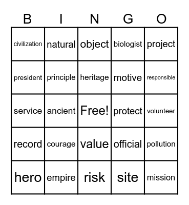 Gr 4 Vocabulary Bingo Card
