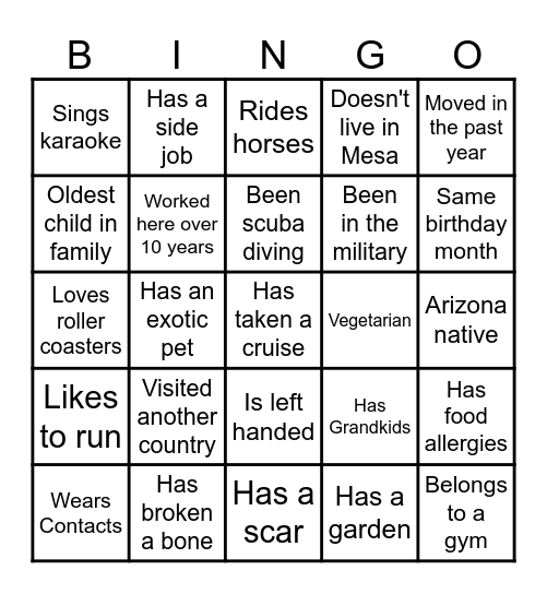 ICEBREAKER Bingo Card