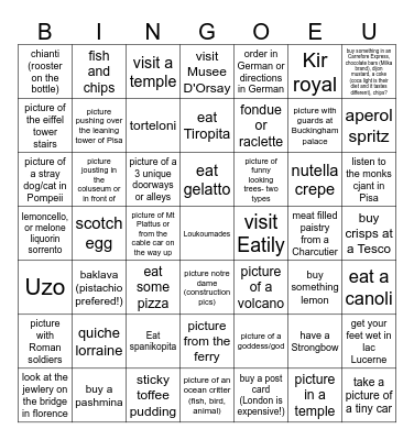 Anna's Trip Bingo Card