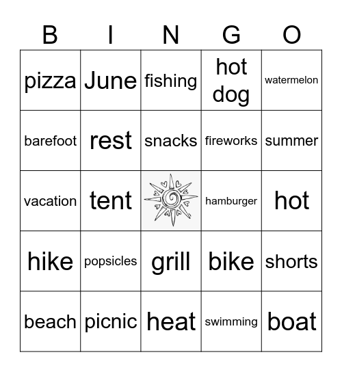Summer Words Bingo Card