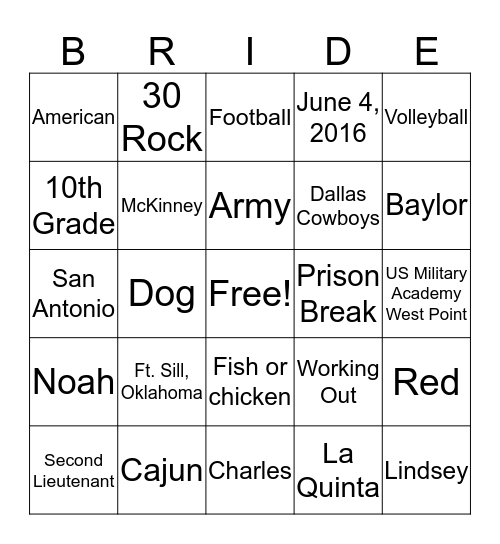 Chris and Laura.... Wedding Bingo Card