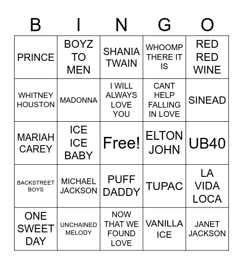 KB Bingo Card