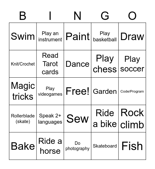 "Knows how to..." Bingo Card