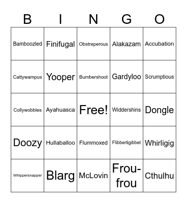 Funny Word Bingo Card