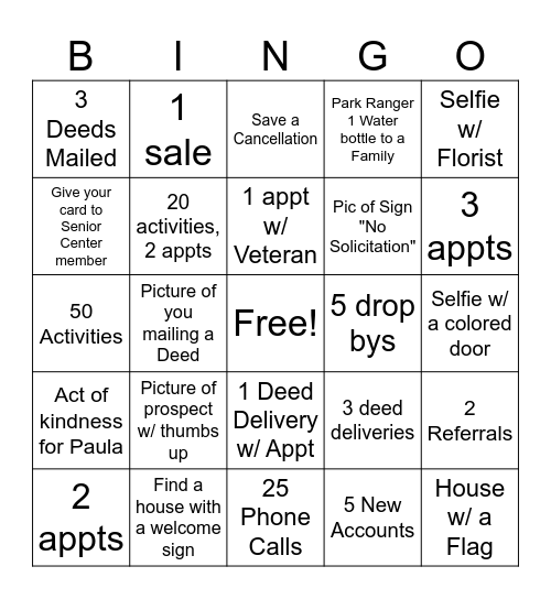 Deed Delivery Call Night Bingo Card