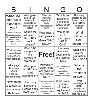 St. Augustine College  Bingo Card