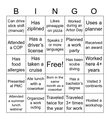 Ice Breaker Bingo Card