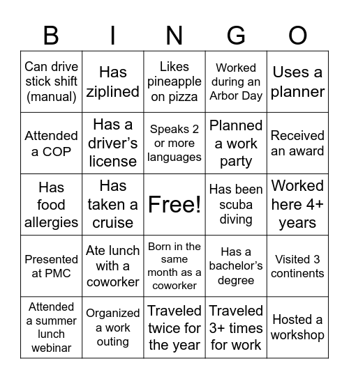 Ice Breaker Bingo Card