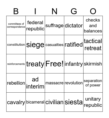 Era 5, Part 2 Bingo Card