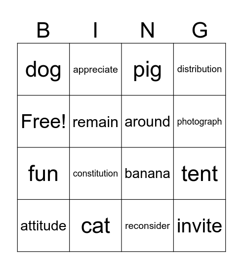 Stressed Vowels Bingo Card
