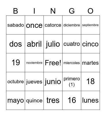 El calendario Bingo Card
