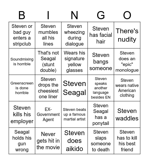 Steven Seagal Bingo Card