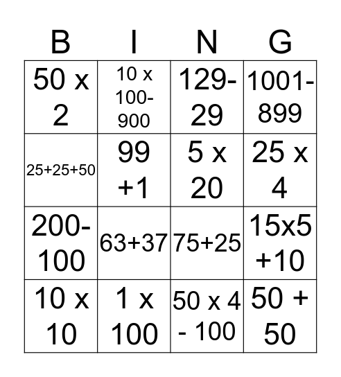 Ways to make 100 Bingo Card