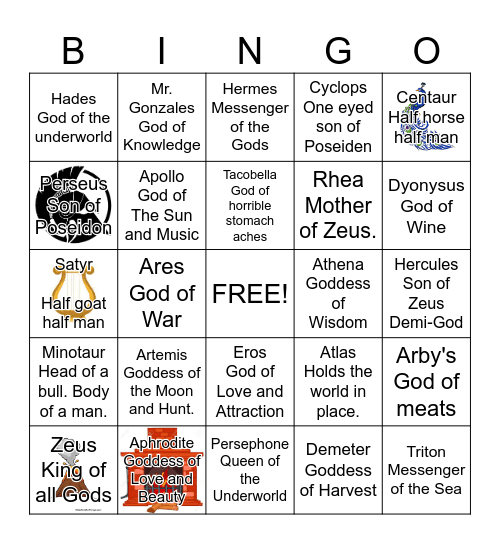 Greek Gods Bingo Card