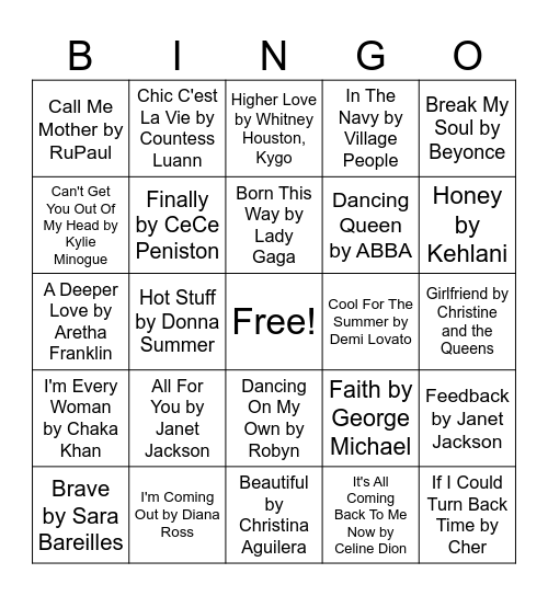 Drag Queen Singo - Round #1 and #2 Bingo Card