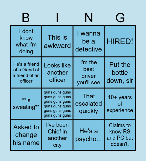 PD Interviews Bingo Card