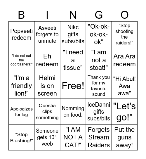 Veengo 0.4 Bingo Card