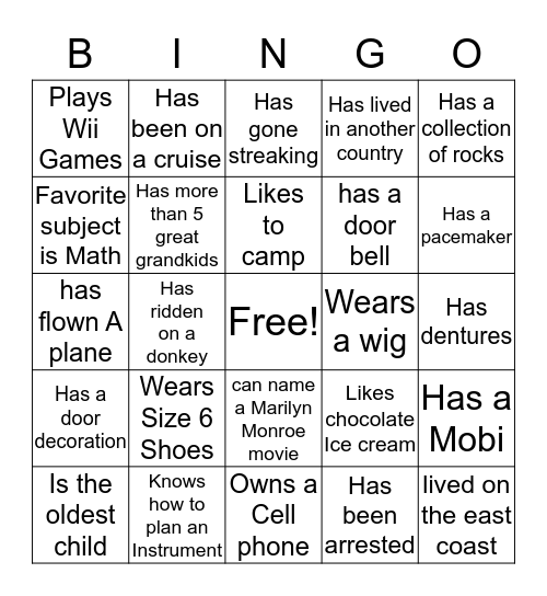 Meet & Greet Bingo Card