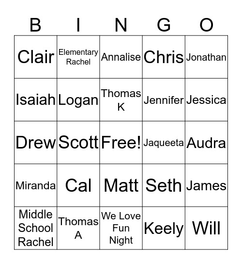 FuN NiGhT Bingo Card