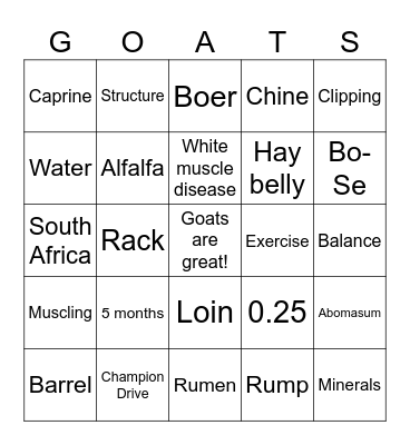 Market goat bingo! Bingo Card