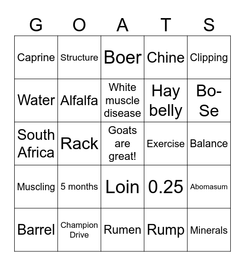 Market goat bingo! Bingo Card
