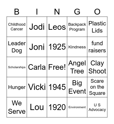 Caldwell Early Evening Lions Club Bingo Card