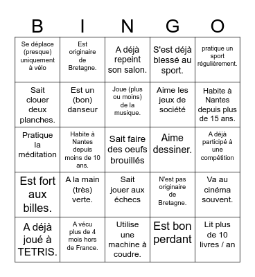 Trouve quelqu'un qui... Bingo Card