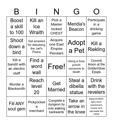 Skyrim Randomizer Bingo Card