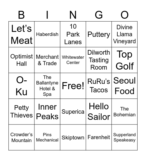 Date Night Bingo Card