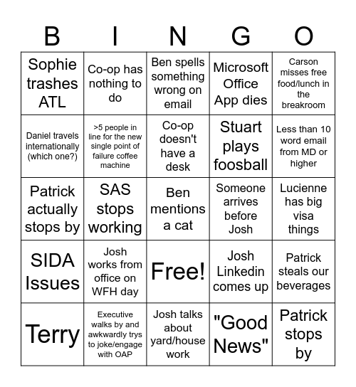 Garrett's Bingo Card