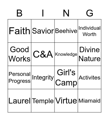 Young Women Bingo Card