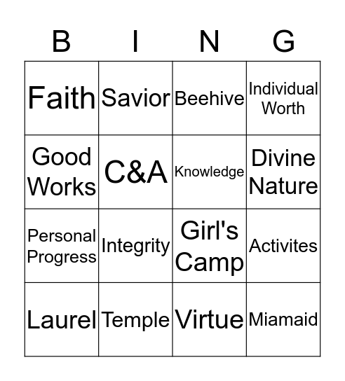 Young Women Bingo Card