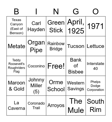 53 - Arizona Trivia Bingo Card