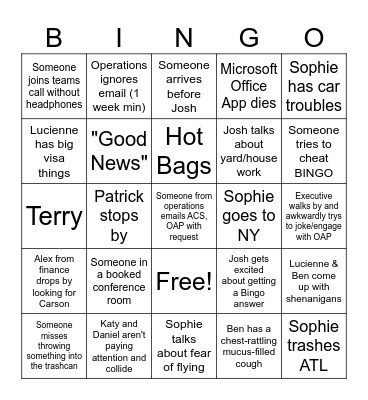 Kylah's Bingo Card