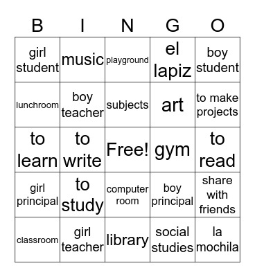 La Escuela Bingo Card