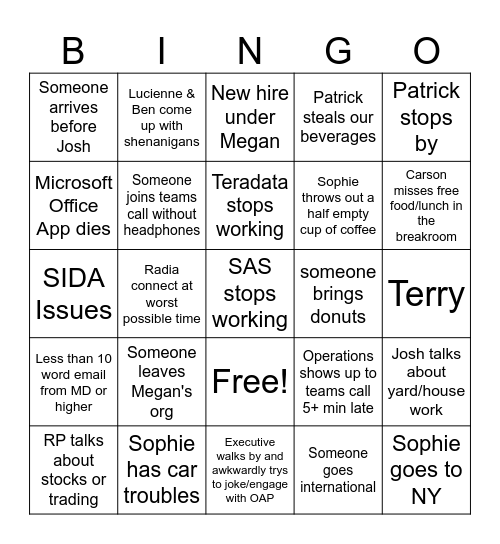 Jimmy's Bingo Card