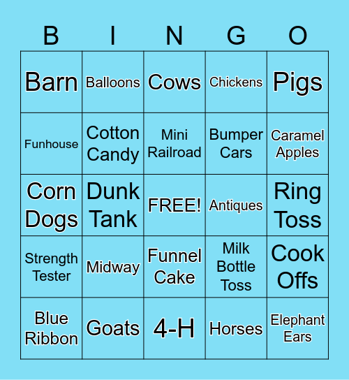 State Fair Bingo Card