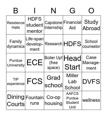 Purdue HDFS Bingo Card