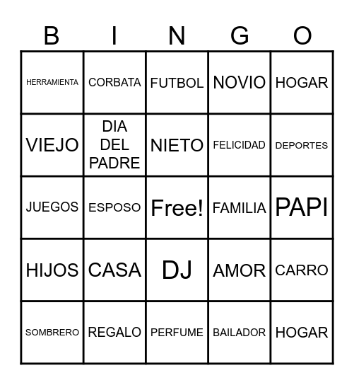 Feliz dia del Padre Bingo Card