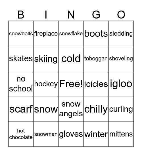 Winter Bingo Card