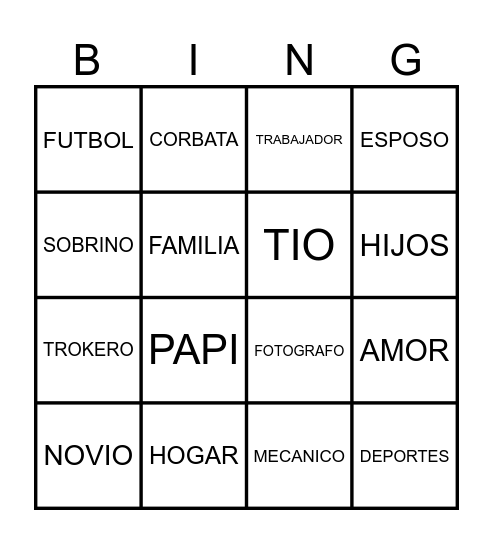 Feliz dia del Padre Bingo Card