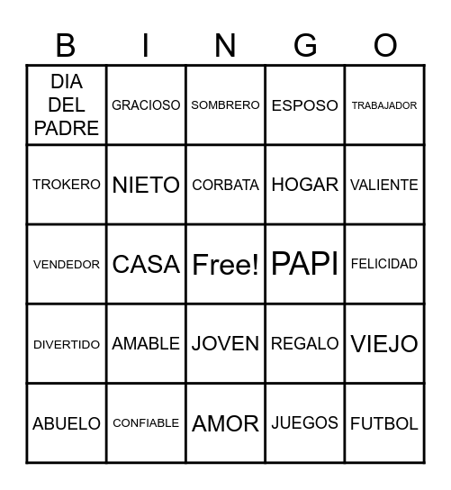 Feliz dia del Padre Bingo Card