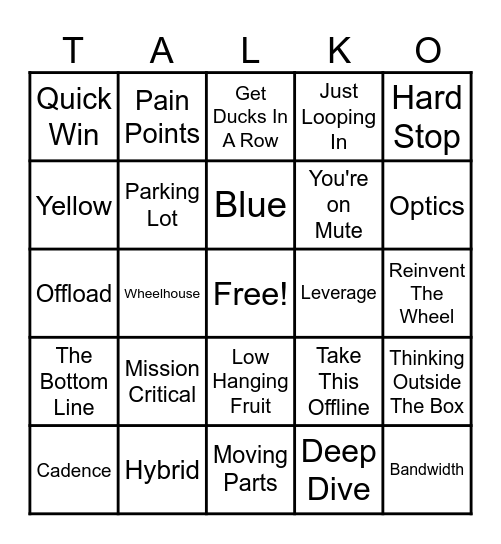 Corporate Talk Bingo Card