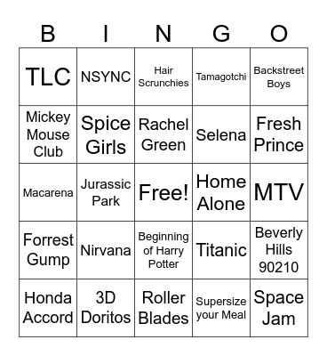 90's Bingo Card