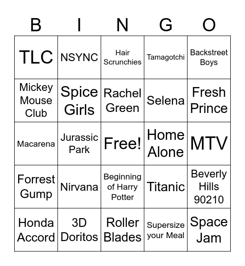 90's Bingo Card