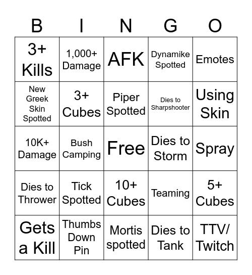 Untitled Bingo Card
