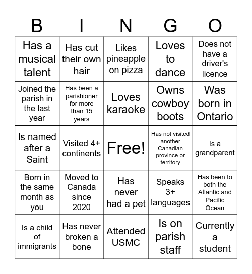 St. Basil's Volunteer Appreciation Bingo Card