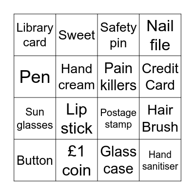 Handbag bingo Card