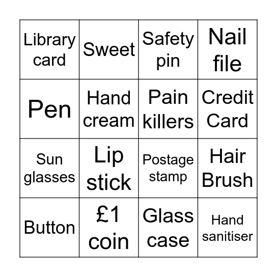 Handbag bingo Card