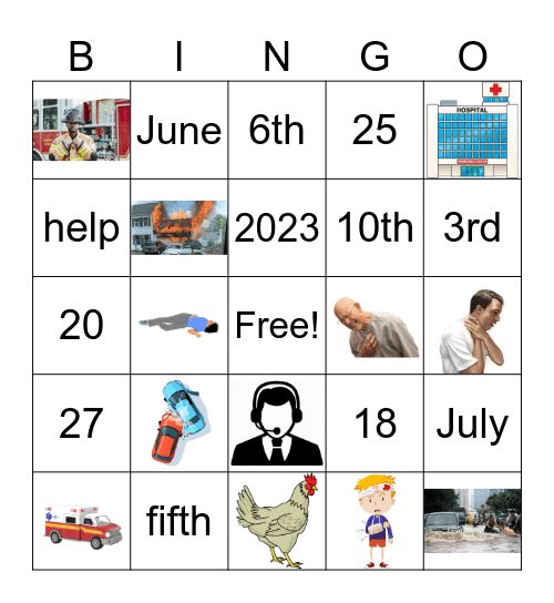 EMERGENCY Bingo (Level 1) Bingo Card